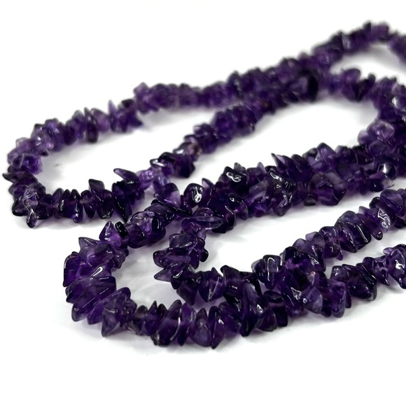 Amethyst Chip Nugget Necklace 29” Long Strand Gemstone - Picture 3 of 8